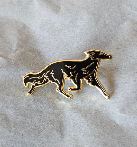 Silken Windhound Enamel Pin Badge (Black & Gold)