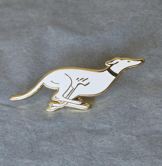 Greyhound Enamel Pin Badge (White & Gold)