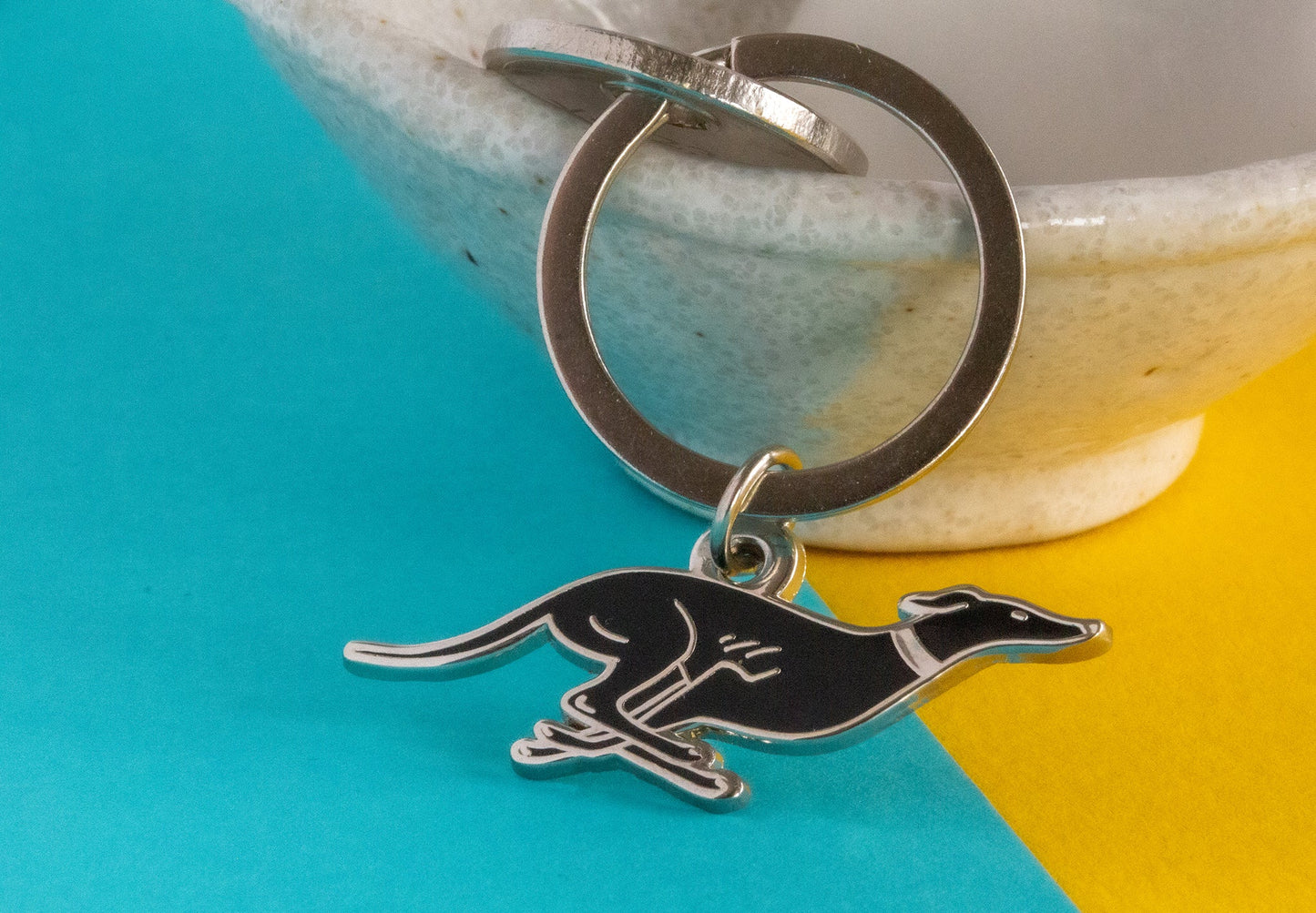 Greyhound Keychain - Black & Silver