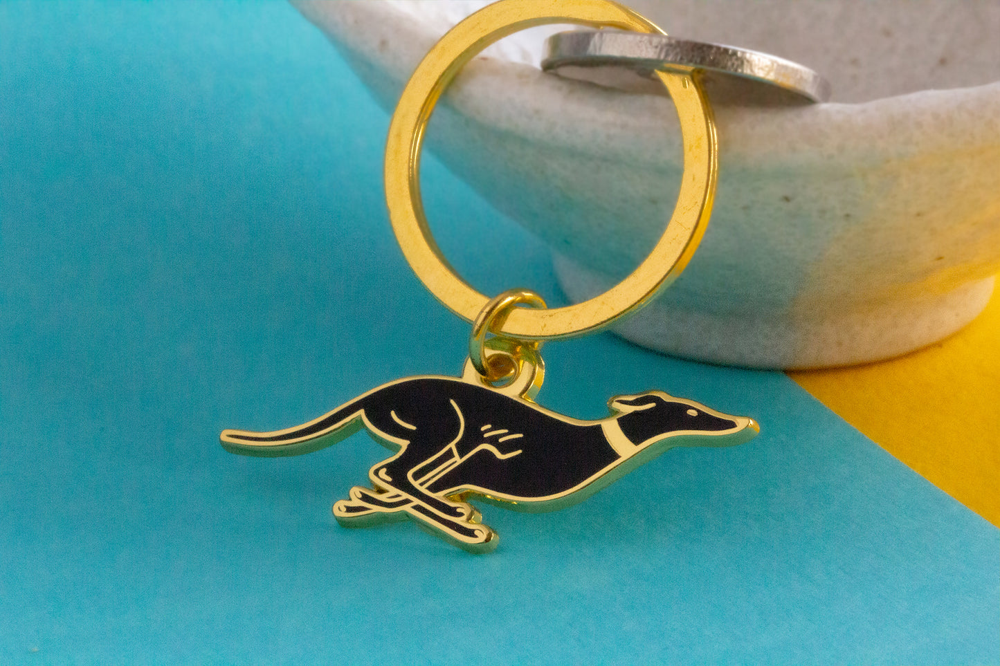 Greyhound Keychain - Black & Gold