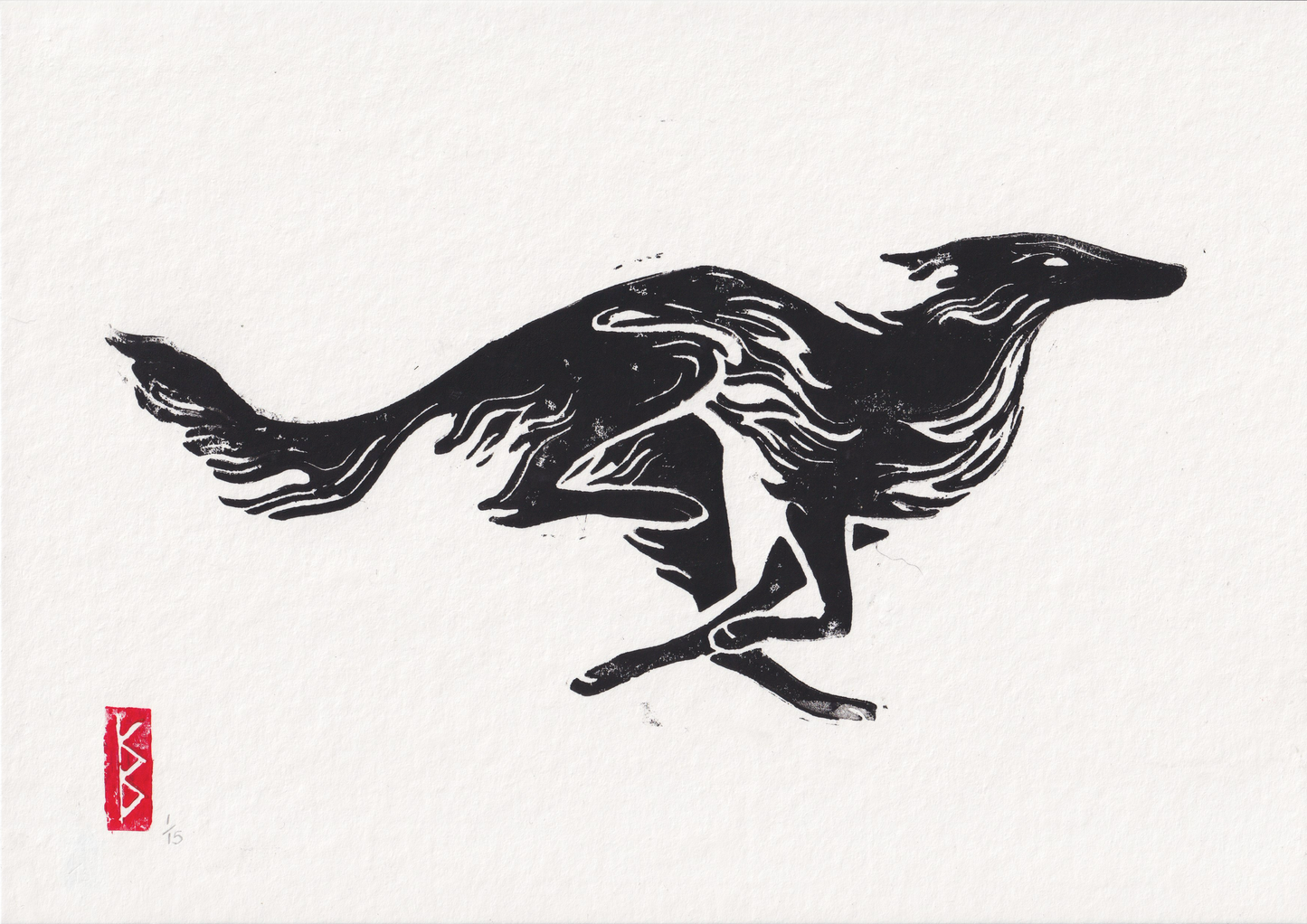 Silken Windhound (2026) - A4 Linocut, Limited Edition of 15