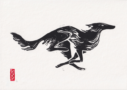 Silken Windhound (2026) - A4 Linocut, Limited Edition of 15