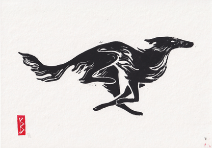 Silken Windhound (2026) - A4 Linocut, Limited Edition of 15