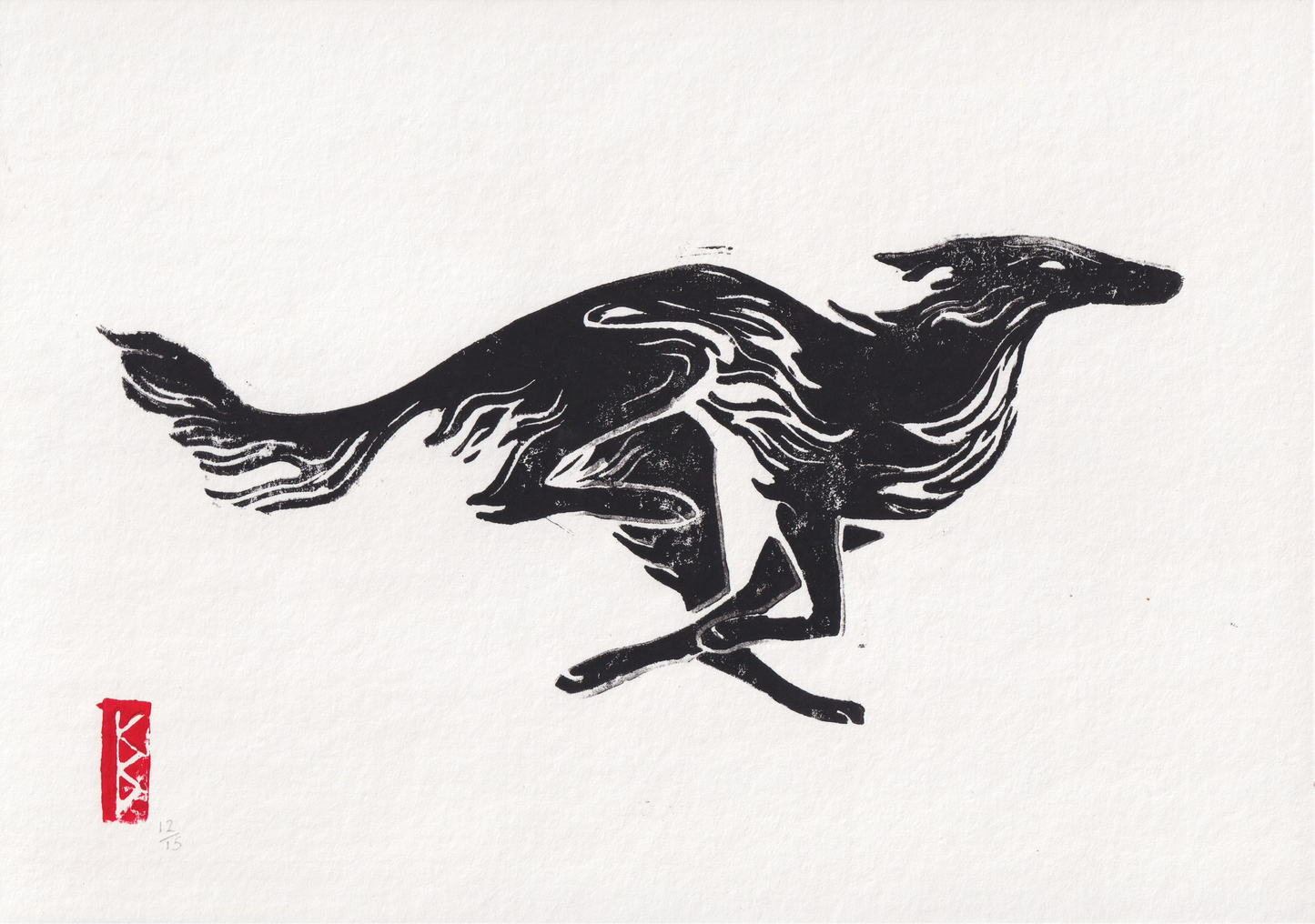 Silken Windhound (2026) - A4 Linocut, Limited Edition of 15