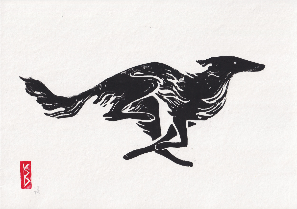 Silken Windhound (2026) - A4 Linocut, Limited Edition of 15