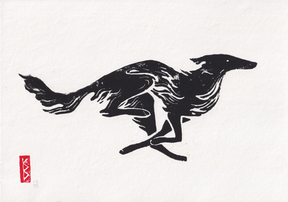 Silken Windhound (2026) - A4 Linocut, Limited Edition of 15
