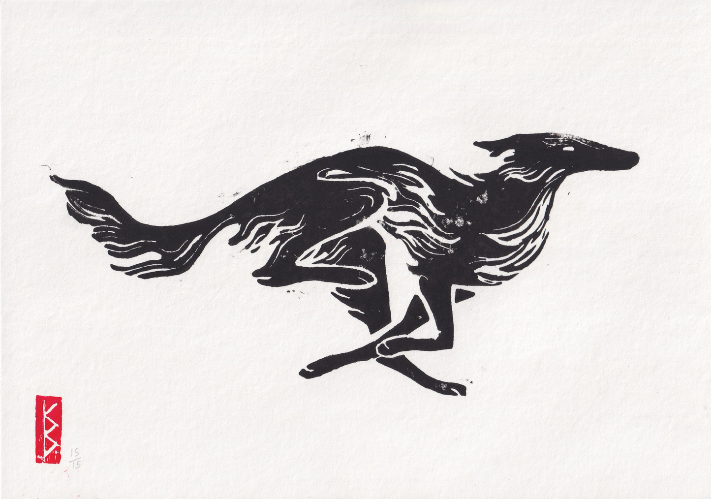 Silken Windhound (2026) - A4 Linocut, Limited Edition of 15