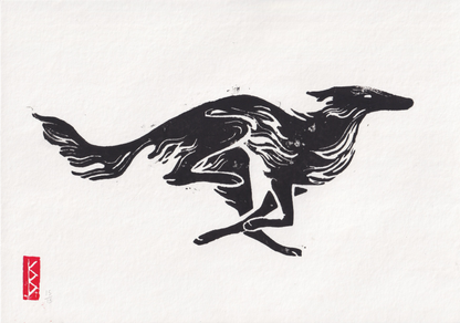 Silken Windhound (2026) - A4 Linocut, Limited Edition of 15