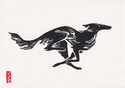 Silken Windhound (2026) - A4 Linocut, Limited Edition of 15