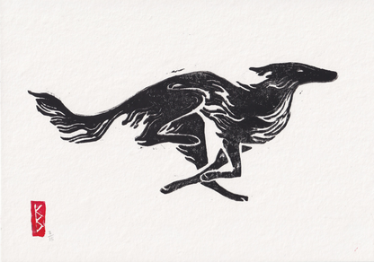 Silken Windhound (2026) - A4 Linocut, Limited Edition of 15