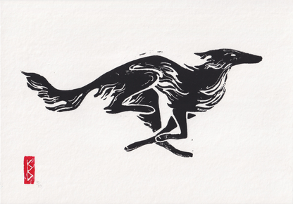 Silken Windhound (2026) - A4 Linocut, Limited Edition of 15
