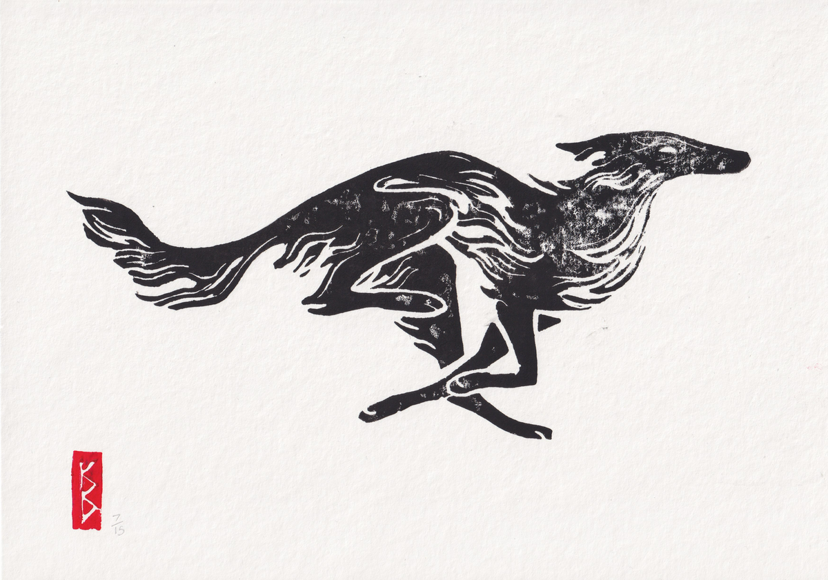 Silken Windhound (2026) - A4 Linocut, Limited Edition of 15