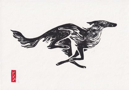 Silken Windhound (2026) - A4 Linocut, Limited Edition of 15