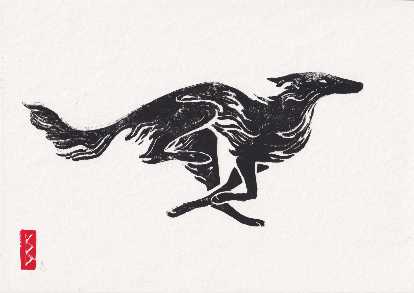 Silken Windhound (2026) - A4 Linocut, Limited Edition of 15