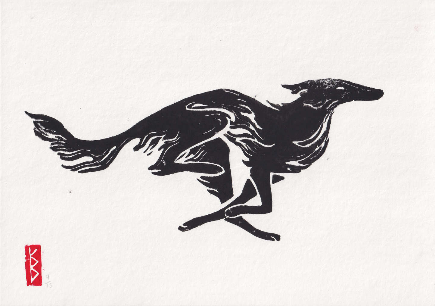 Silken Windhound (2026) - A4 Linocut, Limited Edition of 15
