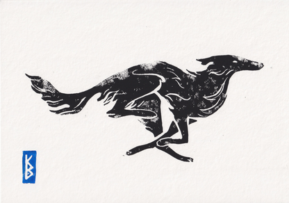 Silken Windhound (2026) - Linocut Test Prints