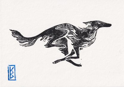Silken Windhound (2026) - Linocut Test Prints