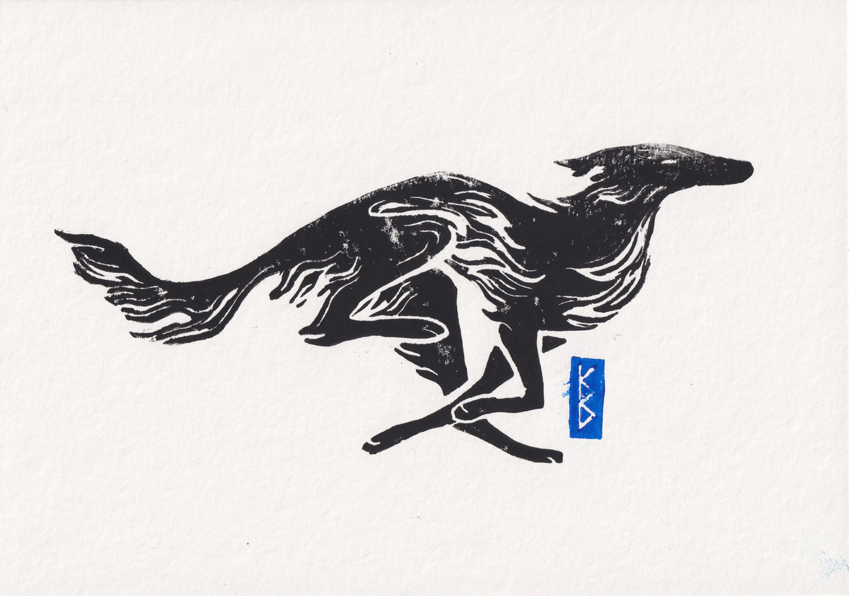 Silken Windhound (2026) - Linocut Test Prints