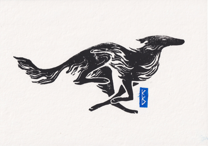 Silken Windhound (2026) - Linocut Test Prints