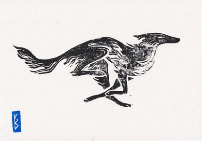 Silken Windhound (2026) - Linocut Test Prints