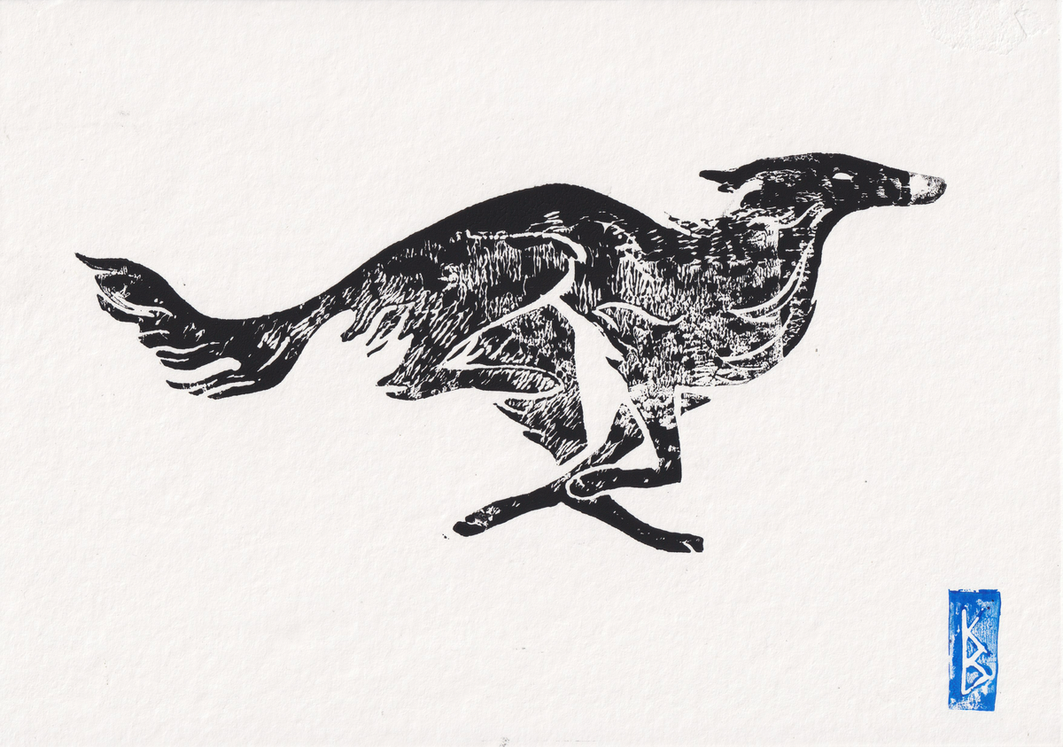 Silken Windhound (2026) - Linocut Test Prints