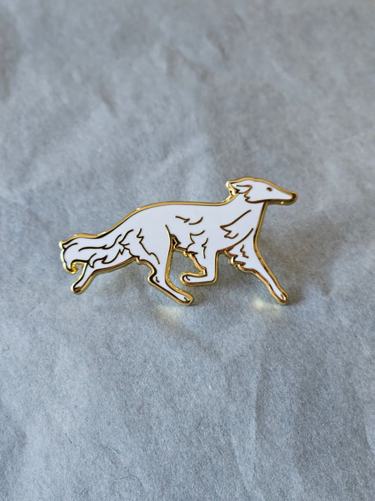 Silken Windhound Enamel Pin Badge (White & Gold)