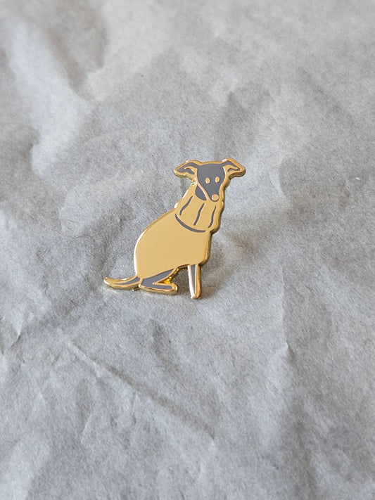 Sweater Sighthound Enamel Pin Badge (Blue/Grey & Gold)